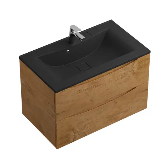 Тумба подвесная с раковиной BelBagno 80 см MARINO-800-2C-SO-RN-P (раковина BB800/450-LV-ART-PR-NERO) Rovere Nature фото 4
