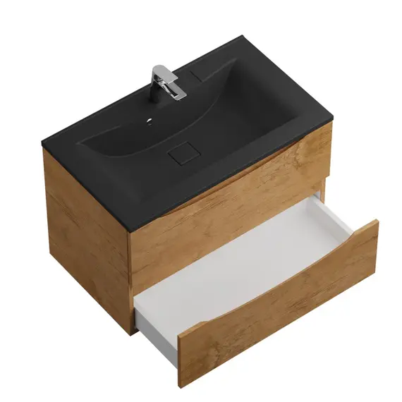 Тумба подвесная с раковиной BelBagno 80 см MARINO-800-2C-SO-RN-P (раковина BB800/450-LV-ART-PR-NERO) Rovere Nature фото 5