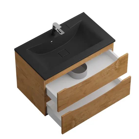 Тумба подвесная с раковиной BelBagno 80 см MARINO-800-2C-SO-RN-P (раковина BB800/450-LV-ART-PR-NERO) Rovere Nature фото 6