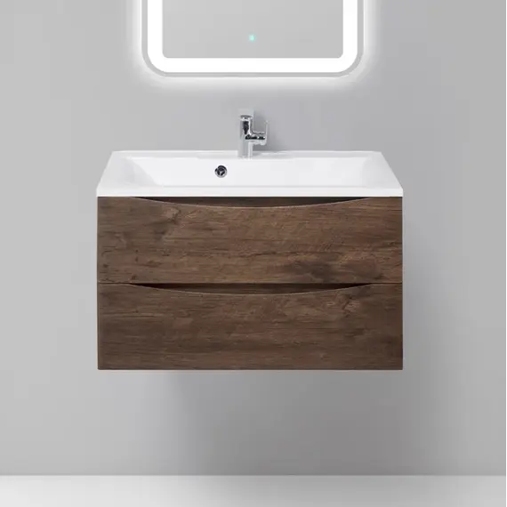 Тумба подвесная с раковиной BelBagno 80 см MARINO-800-2C-SO-RW-P (раковина BB800/450-LV-MR-FT) Rovere Moro фото 