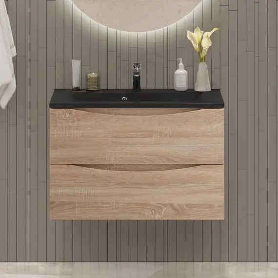Тумба подвесная с раковиной BelBagno 80 см MARINO-800-2C-SO-WO-P (раковина BB800/450-LV-ART-PR-NERO) Rovere Bianco фото 10