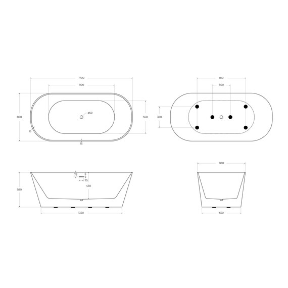 Ванна отдельностоящая BelBagno 170x80 см BB716-1700-800 фото 6