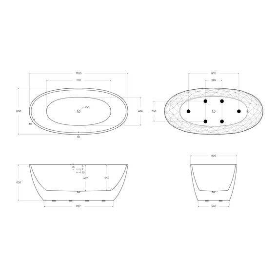 Ванна отдельностоящая BelBagno 170x80 см BB717-1700-800 фото 7