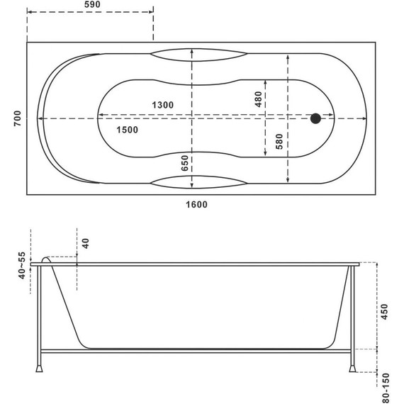 Ванна акриловая Bas Рио 160x70 см, Размер - мм: 1600х700 - 5 Ванна акриловая Bas Рио 160x70 см, Размер - мм: 1600х700 фото 5