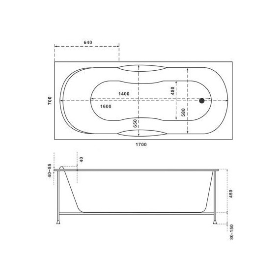 Ванна акриловая Bas Рио 170x70 см, Размер - мм: 1700х700 фото 5