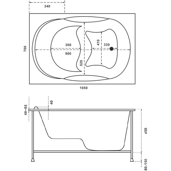 Ванна акриловая сидячая Bas Рио 105x70 см, Размер - мм: 1050х700 - 4 Ванна акриловая сидячая Bas Рио 105x70 см, Размер - мм: 1050х700 фото 4