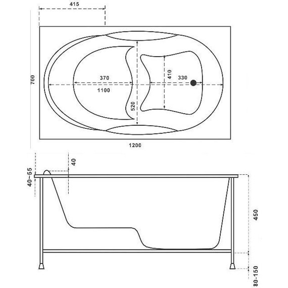 Ванна акриловая сидячая Bas Рио 120x70 см, Размер - мм: 1200х700 фото 4
