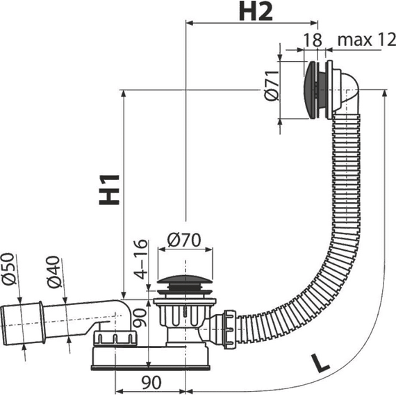 Сифон для ванны Alcaplast A507BLACK 57 см металл фото 2