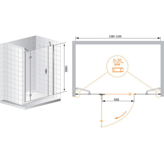 Душевая дверь Cezares Bergamo B-13 130 см L/R хром/матовое - 5 Душевая дверь Cezares Bergamo B-13 130 см L/R хром/матовое фото 5