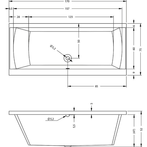 Ванна акриловая Riho JULIA 170x75 см BA5300500000000, Размер - мм: 1700х750 фото 6