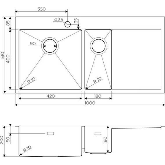 Кухонная мойка Omoikiri AKISAME 100-2-IN-L (4973544) 1,2 мм, нержавеющая сталь, Цвет производителя: нержавеющая сталь матовая фото 5