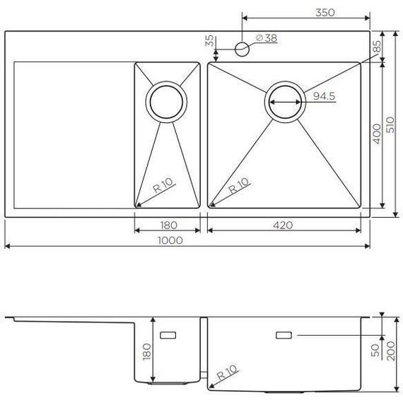 Кухонная мойка Omoikiri AKISAME 100-2-IN-R (4973547) 1,2 мм, нержавеющая сталь, Цвет производителя: нержавеющая сталь матовая фото 5