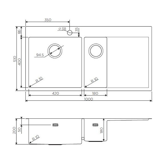 Кухонная мойка Omoikiri AKISAME 100-2-LG-L (4973089) 1,2 мм, нержавеющая сталь, Цвет производителя: светлое золото фото 5