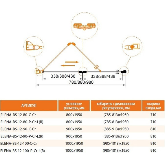 Душевая дверь Cezares Elena BS-12 90 см L/R хром/прозрачное - 2 Душевая дверь Cezares Elena BS-12 90 см L/R хром/прозрачное фото 2