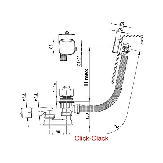 Сифон для ванны Ravak X01440 металл фото 4