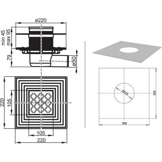 Сливной трап Ravak SN501 105х105/50 X01435 фото 3