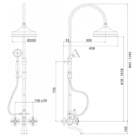 Душевая стойка Cezares Golf CVD 02 Bi, Цвет производителя: бронза - 2 Душевая стойка Cezares Golf CVD 02 Bi, Цвет производителя: бронза фото 2