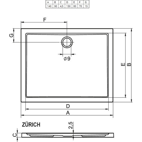 Акриловый поддон Riho Zurich 256 140х90 см DA6400500000000 фото 2