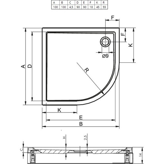 Акриловый поддон Riho Davos 285 100х100 см DA9300500000000 фото 2