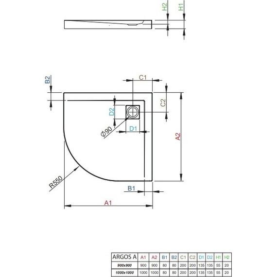 Поддон акриловый Radaway Argos A900 90х90 см 4AA99-01 фото 2