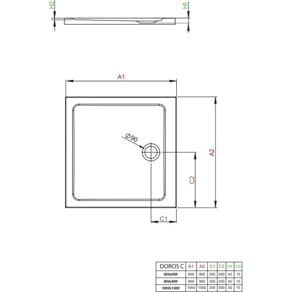 Поддон акриловый Radaway Doros C900 90х90 см SDRC9090-01 фото 2