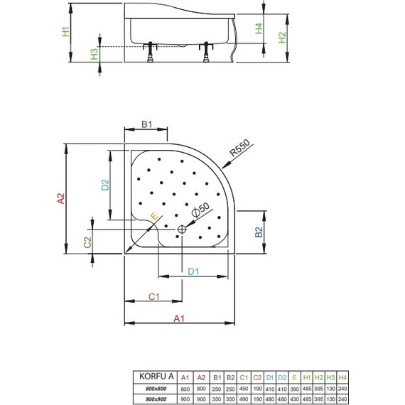 Поддон акриловый Radaway Korfu A800 80х80 см 4S88400-03 фото 2