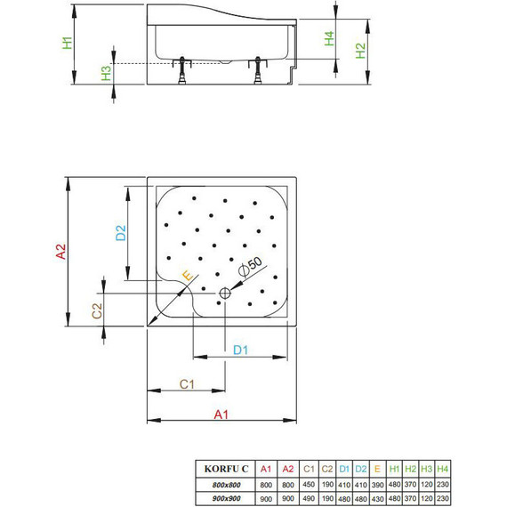 Поддон акриловый Radaway Korfu C800 80х80 см 4C88400-03 фото 2