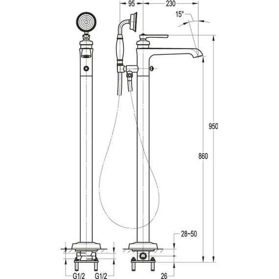 Смеситель для ванны Cezares Liberty F-VDP-01, Цвет производителя: хром - 3 Смеситель для ванны Cezares Liberty F-VDP-01, Цвет производителя: хром фото 3