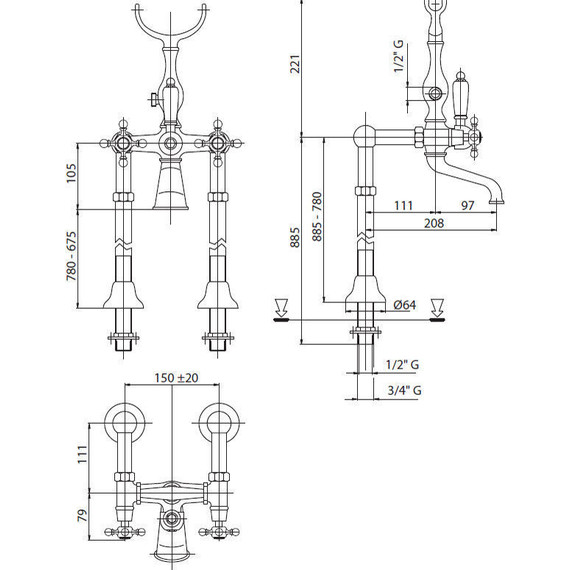 Смеситель для ванны Cezares LORD-VDP-01-Bi, Цвет производителя: чёрный - 3 Смеситель для ванны Cezares LORD-VDP-01-Bi, Цвет производителя: чёрный фото 3