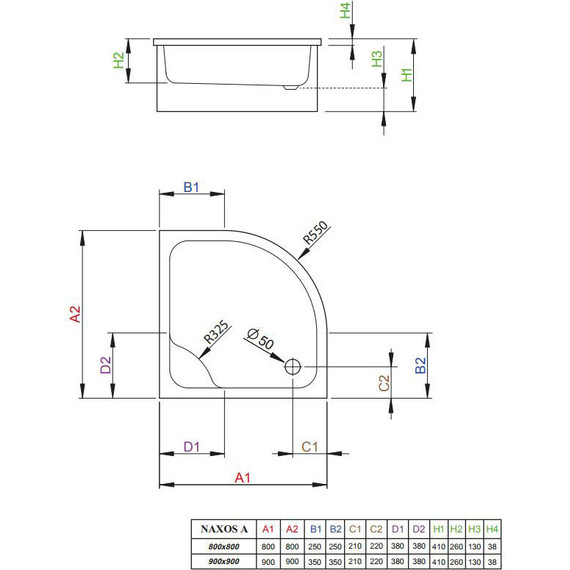 Поддон акриловый Radaway Naхos A900 90х90 см SBA9941-1 фото 2