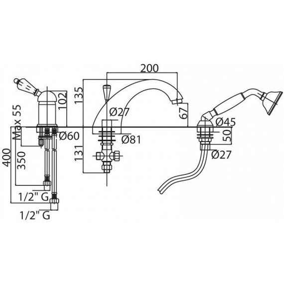Смеситель для ванны Cezares Vintage BVDM-01-Sw фото 2