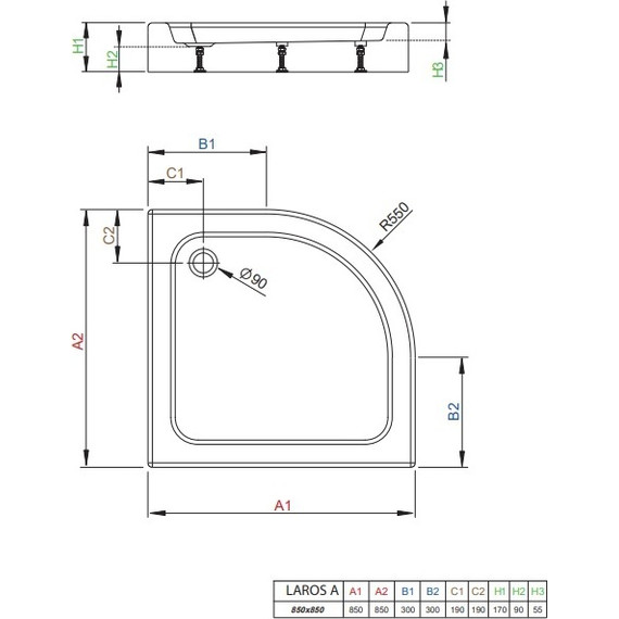Поддон акриловый Radaway Laros A850 Compact 85х85 см SLA8585-01 фото 2