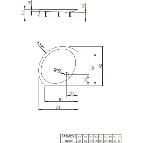 Поддон акриловый Radaway Patmos B900 90х90 см 4T99155-03 фото 2