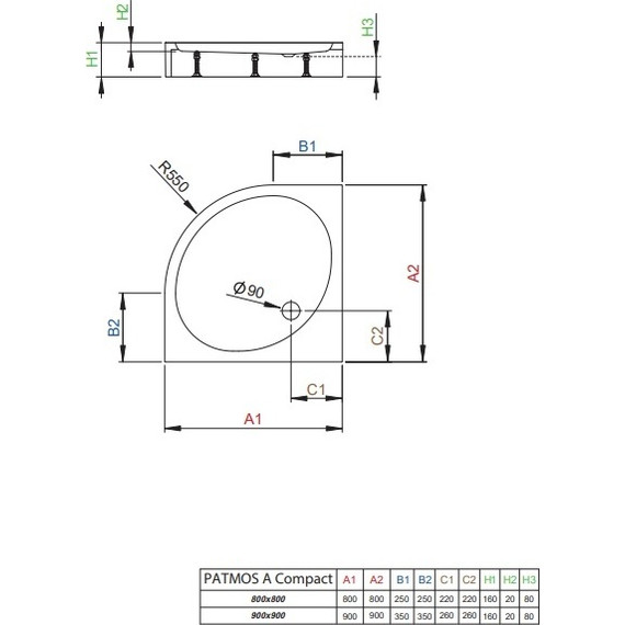 Поддон акриловый Radaway Patmos A900 Compact 90х90 см 4S99155-05 фото 2