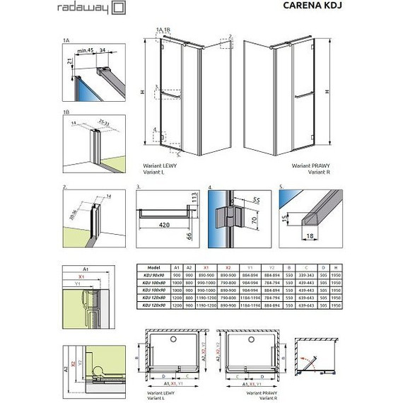 Душевое ограждение Radaway Carena KDJ 100х80 см L/R, хром/коричневое фото 4