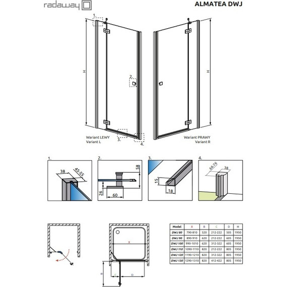 Душевая дверь Radaway Almatea DWJ L 90 см, хром/прозрачное - 3 Душевая дверь Radaway Almatea DWJ L 90 см, хром/прозрачное фото 3