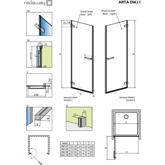 Душевая дверь Radaway Arta DWJ I 70 см L/R, хром/прозрачное - 2 Душевая дверь Radaway Arta DWJ I 70 см L/R, хром/прозрачное фото 2