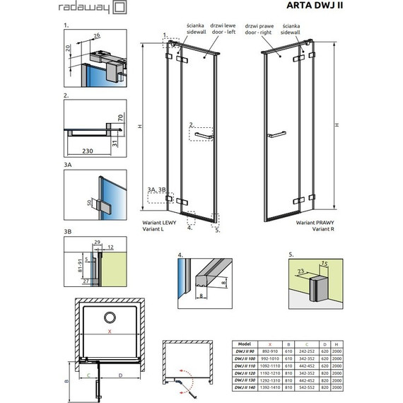 Душевая дверь Radaway Arta DWJ II 140 см L/R, хром/прозрачное - 2 Душевая дверь Radaway Arta DWJ II 140 см L/R, хром/прозрачное фото 2