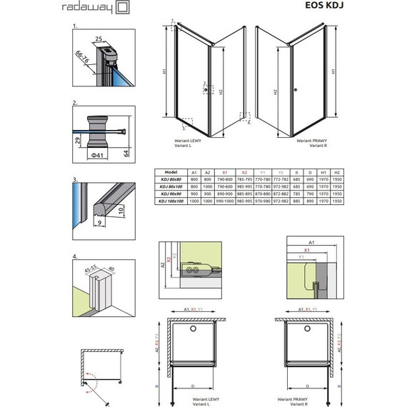 Душевое ограждение Radaway EOS KDJ 90х90 см L/R, хром/матовое фото 3