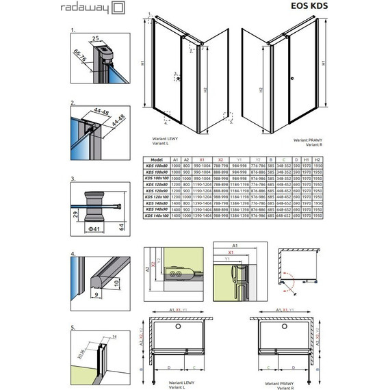Душевое ограждение Radaway EOS KDS 120х100 см L/R, хром/прозрачное фото 3