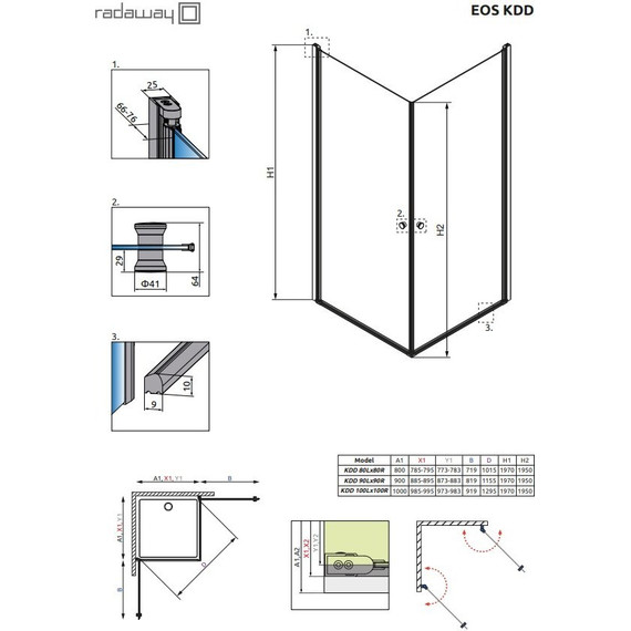 Душевое ограждение Radaway EOS KDD 80х80 см, хром/прозрачное фото 4