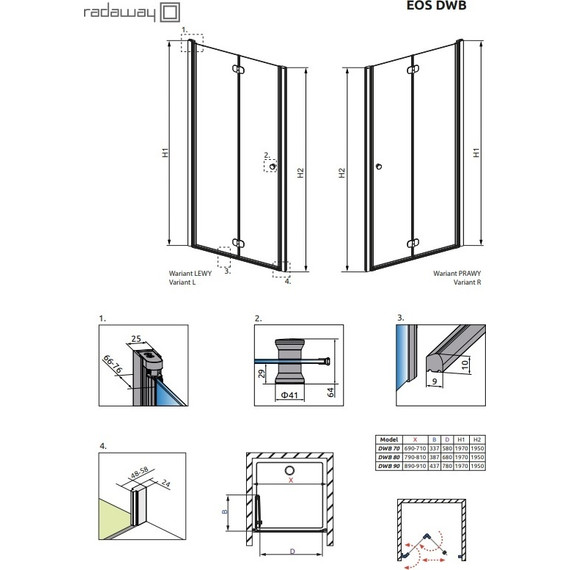 Душевая дверь Radaway EOS DWB 70 см L/R, хром/прозрачное - 3 Душевая дверь Radaway EOS DWB 70 см L/R, хром/прозрачное фото 3