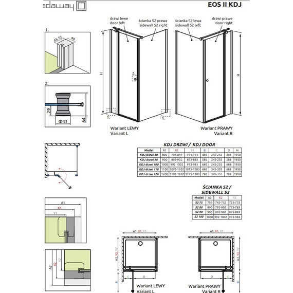 Душевое ограждение Radaway EOS II KDJ 80х70 см L/R, хром/прозрачное фото 3