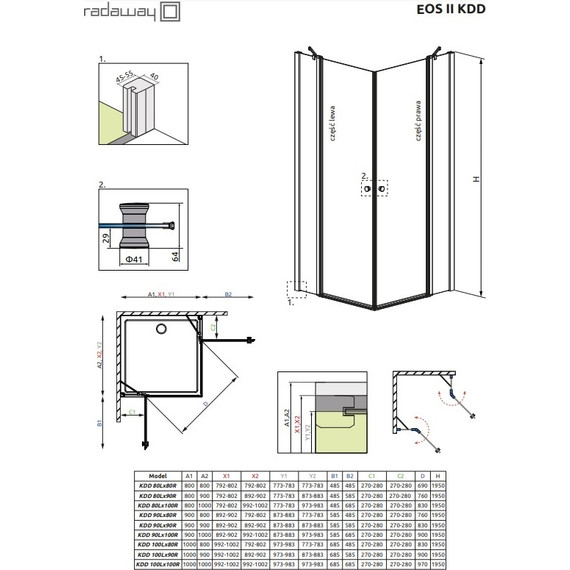 Душевое ограждение Radaway EOS II KDD 90х90 см, хром/прозрачное фото 3