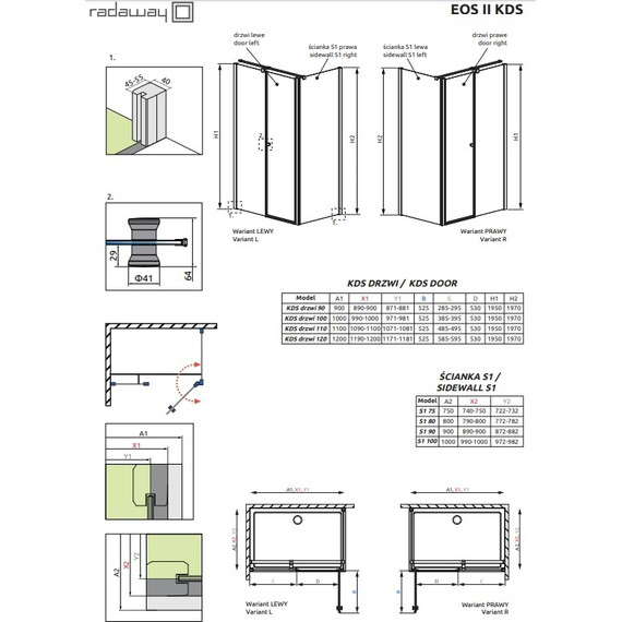 Душевое ограждение Radaway EOS II KDS 90х75 см L/R, хром/прозрачно фото 3