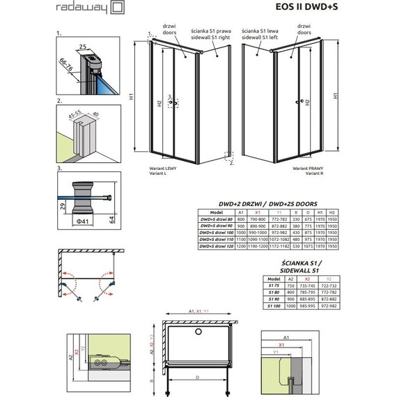 Душевое ограждение Radaway EOS II DWD+S1 80х70 см L/R, хром/прозрачное фото 3