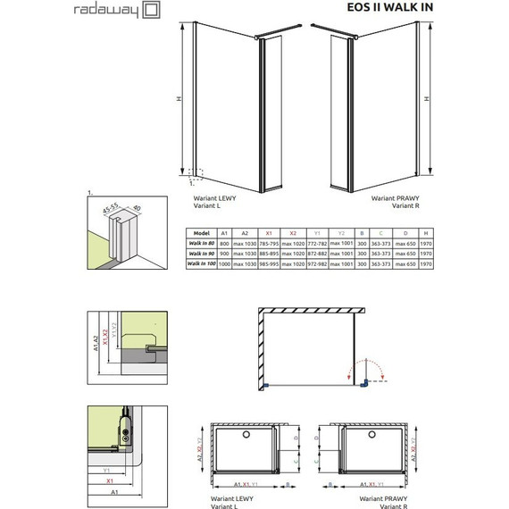 Душевая перегородка Radaway EOS II Walk in 90х197 см L/R, хром/прозрачное фото 2
