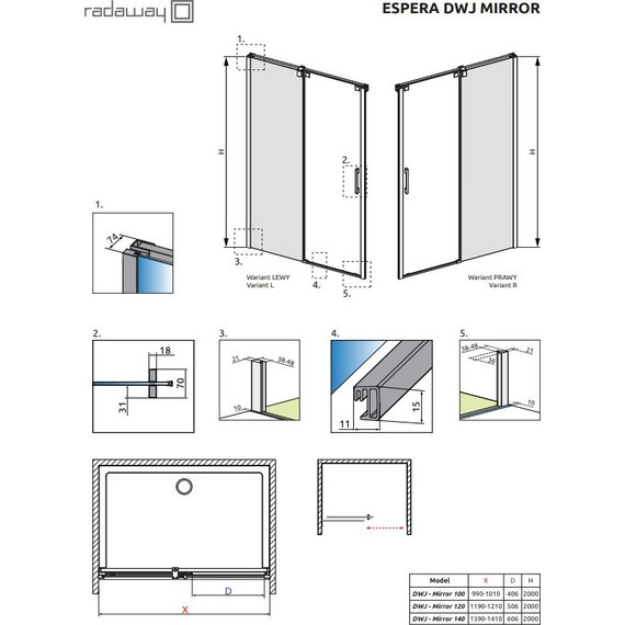 Душевая дверь Radaway Espera DWJ Mirror 100 см L/R, хром/прозрачное/зеркальное фото 2