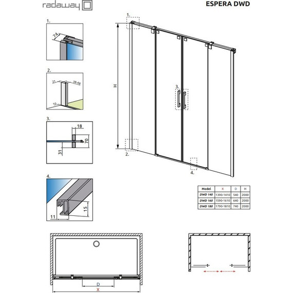 Душевая дверь Radaway Espera DWD 180 см, хром/прозрачное - 2 Душевая дверь Radaway Espera DWD 180 см, хром/прозрачное фото 2