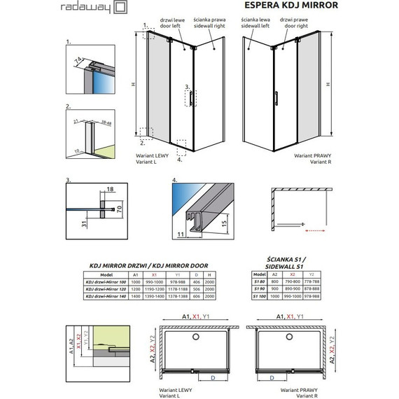 Душевое ограждение Radaway Espera KDJ Mirror 140х100 см L/R, хром/прозрачное/зеркальное фото 3